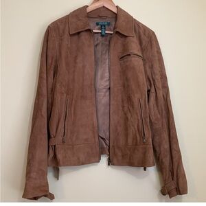 Lauren Ralph Lauren | Chestnut Brown 100% Suede Moto Zip Lined Biker Jacket XL